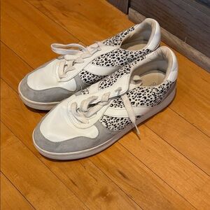 Old Navy White Sneakers with Gray Suede & Leopard Accent